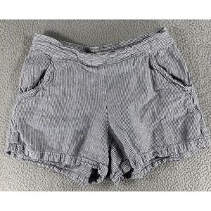 Max Studio Shorts Women's Large Blue White Stripe Linen Blend Coastal Beachy‎